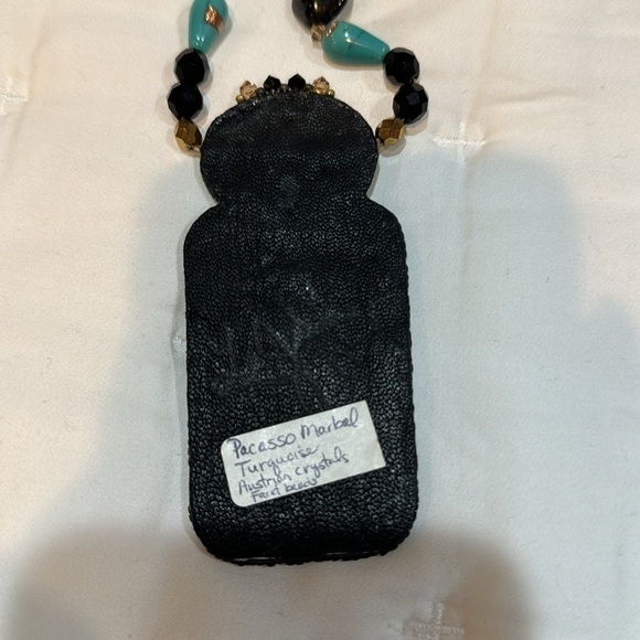 Picasso Marbel Turquoise Austrian Crystals facet Beads pendant necklace Signed - Picture 3 of 11